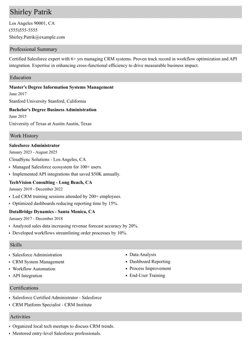 sample resume example