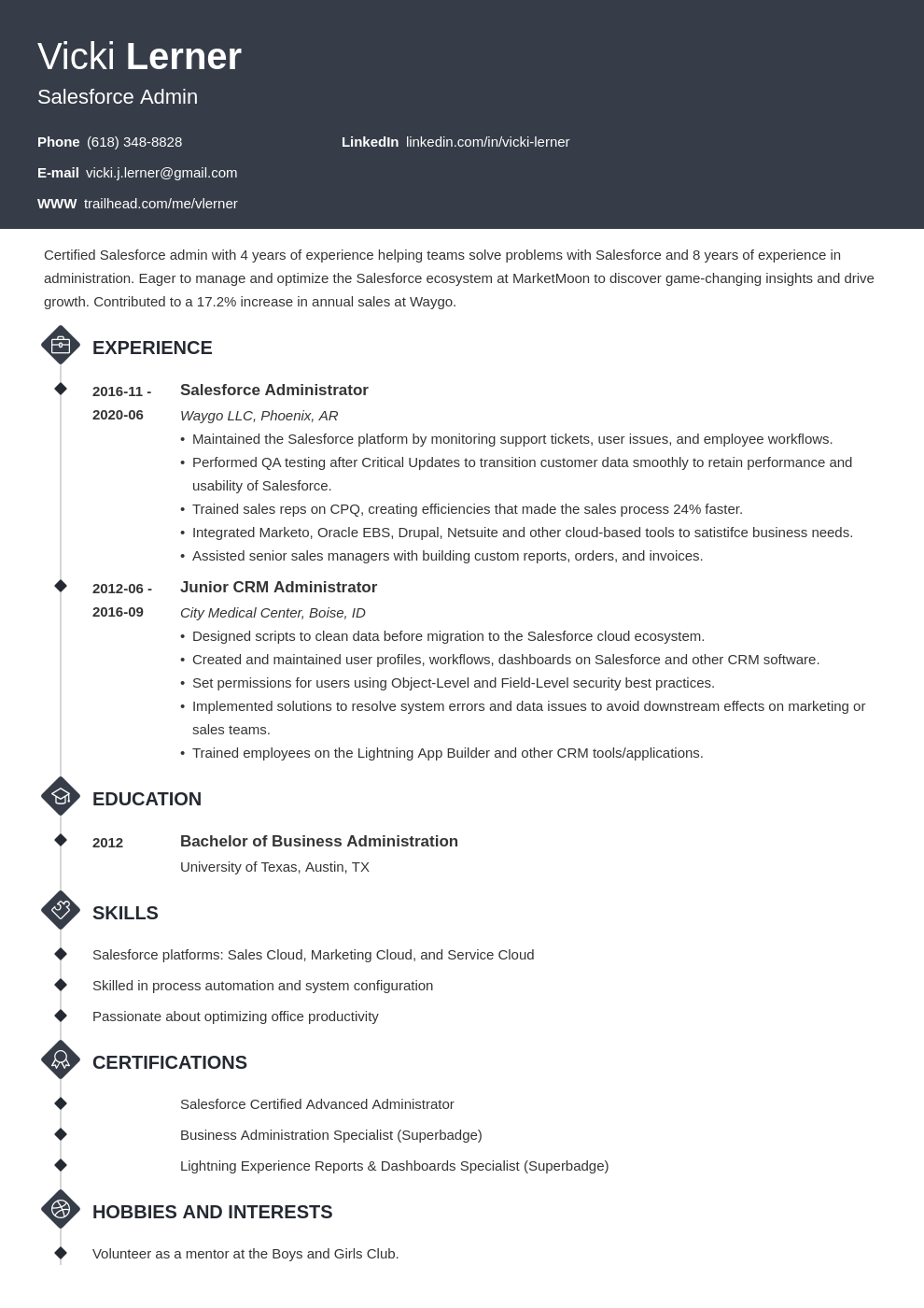 salesforce experience resume format