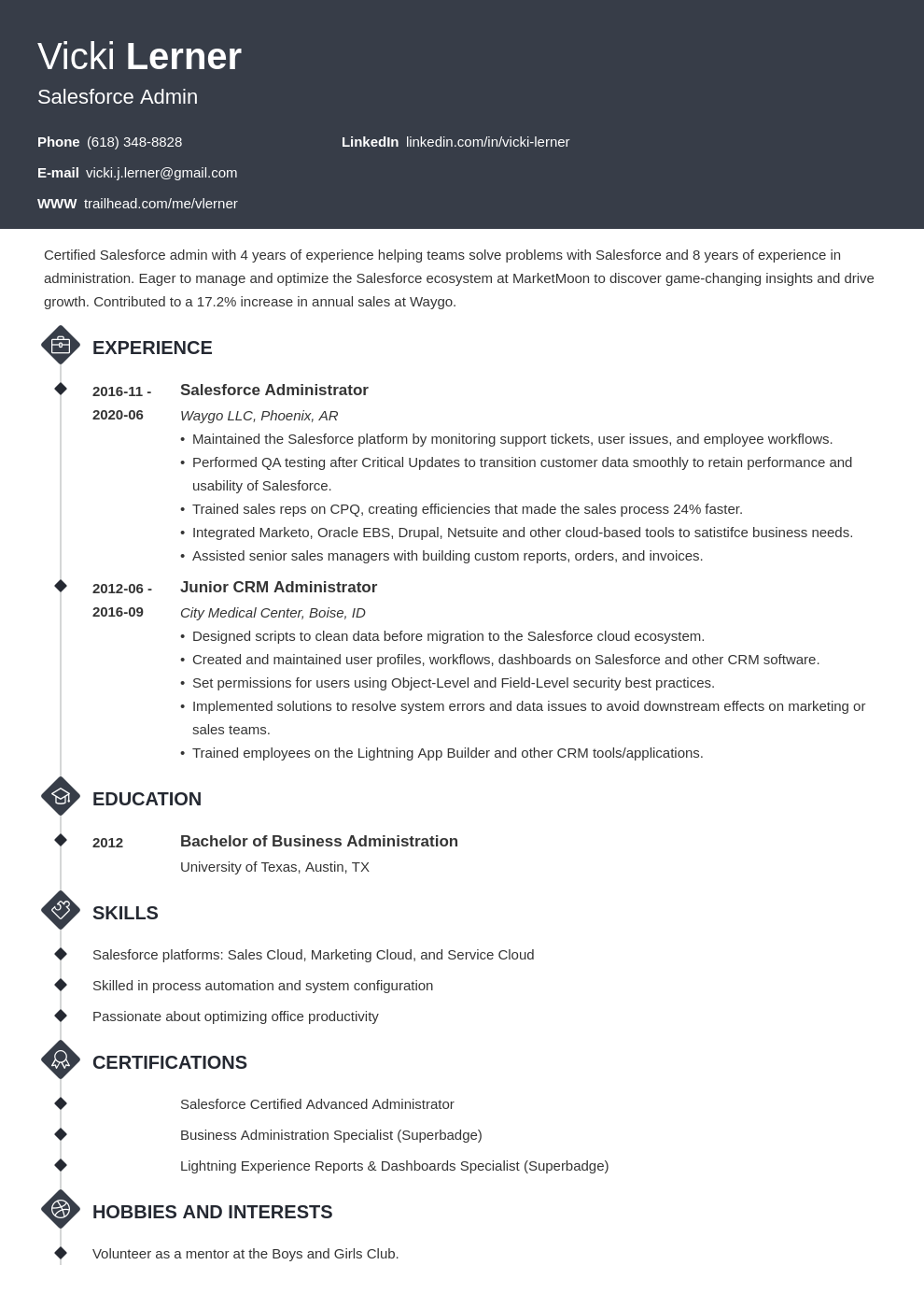 sample resume for salesforce developer