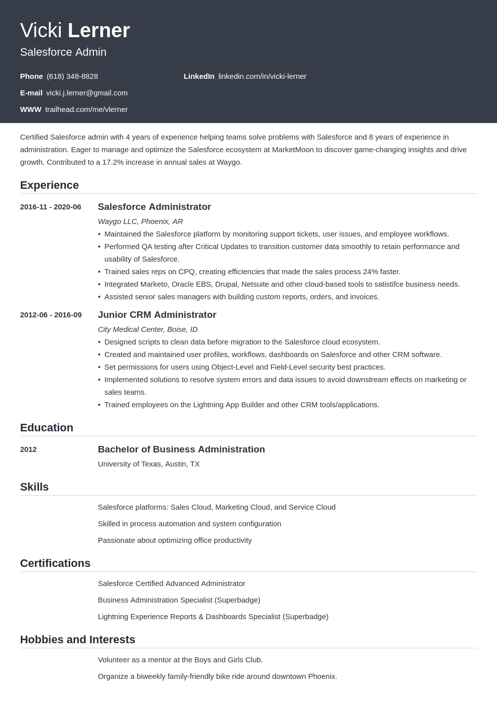 Salesforce Admin Resume Sample and Guide [20+ Tips]