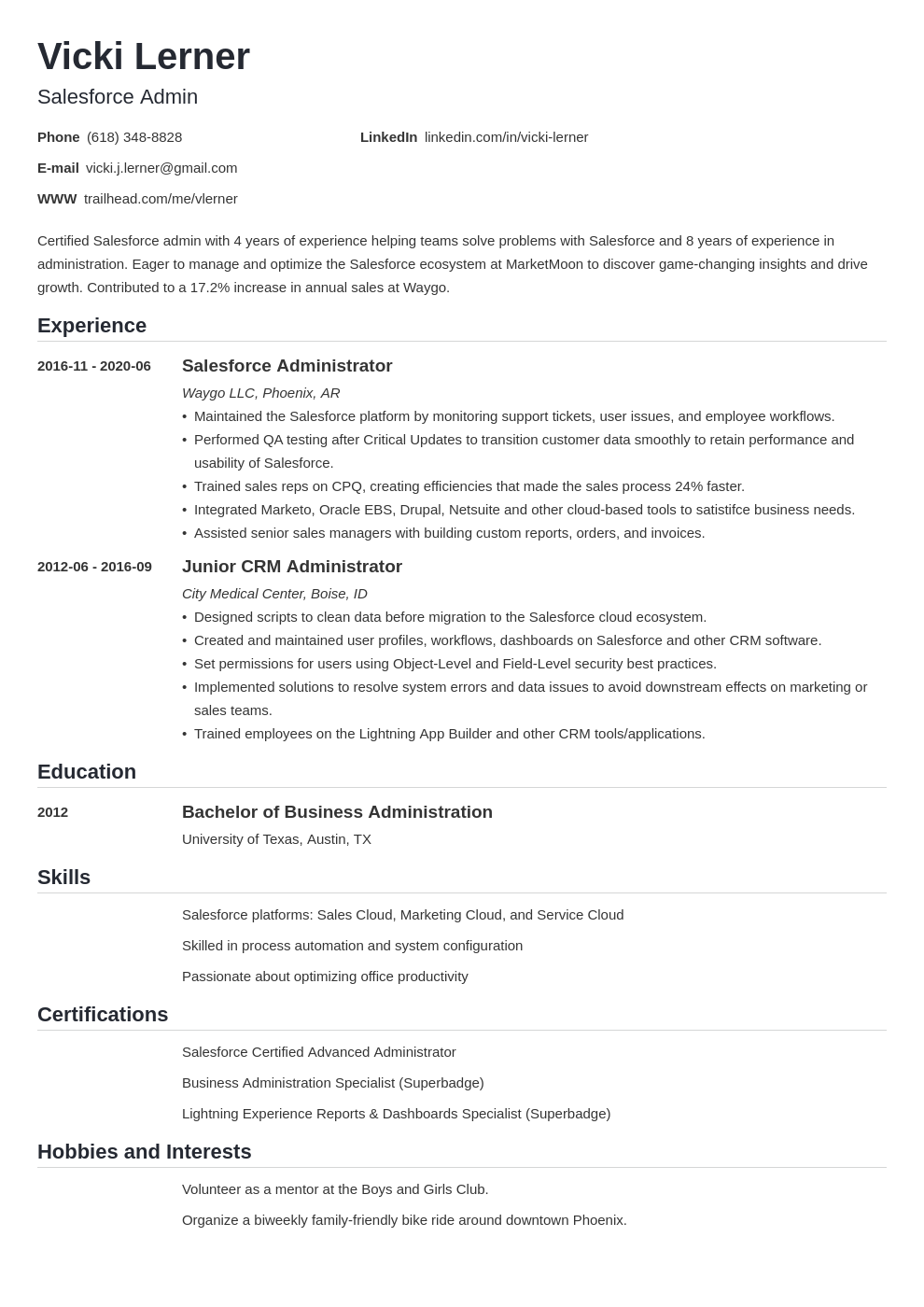 Salesforce Admin Resume Sample and Guide [20+ Tips]