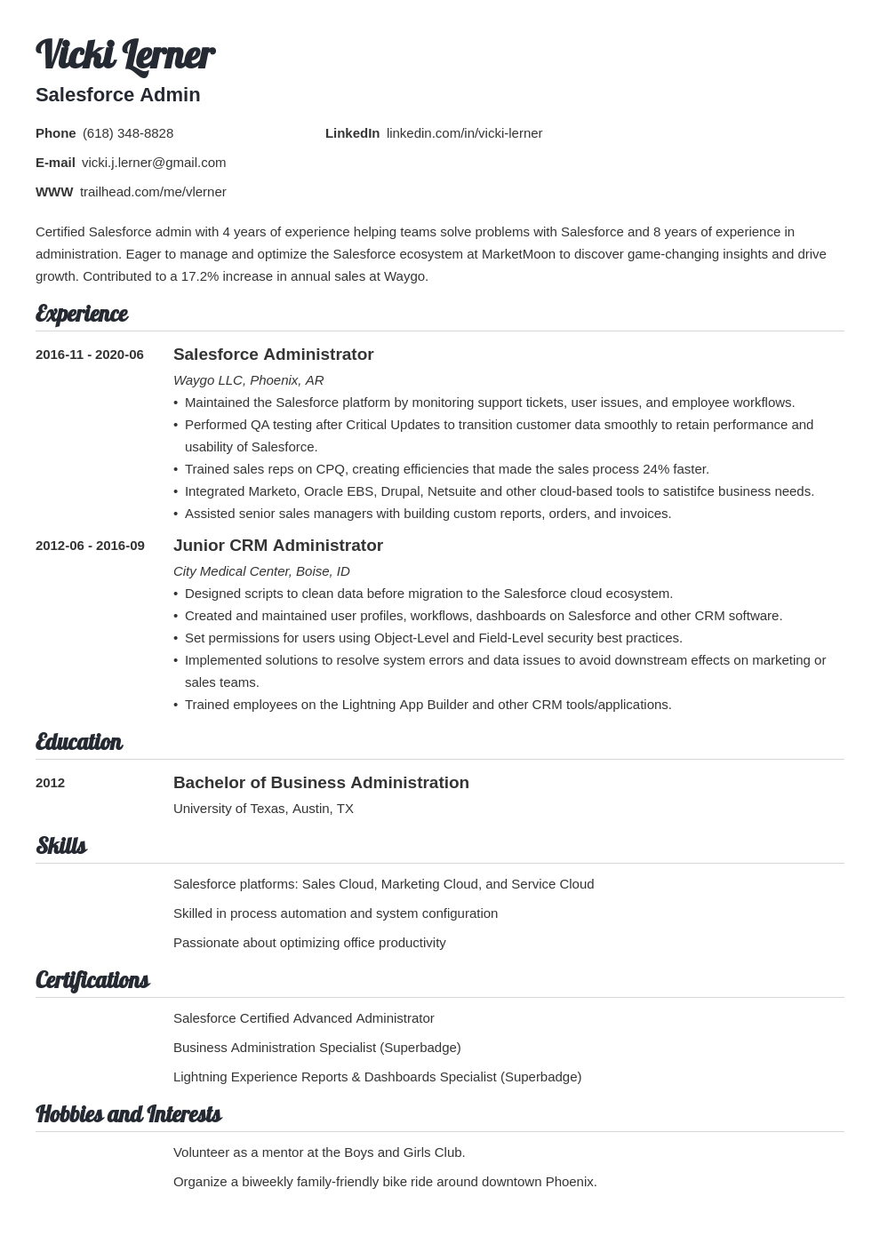 Salesforce Admin Resume Sample and Guide [20+ Tips]