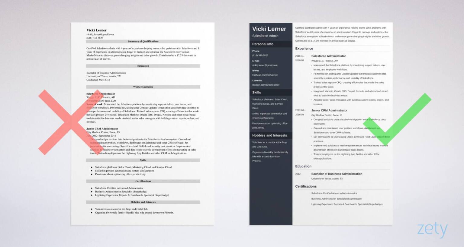 Salesforce Admin Resume example