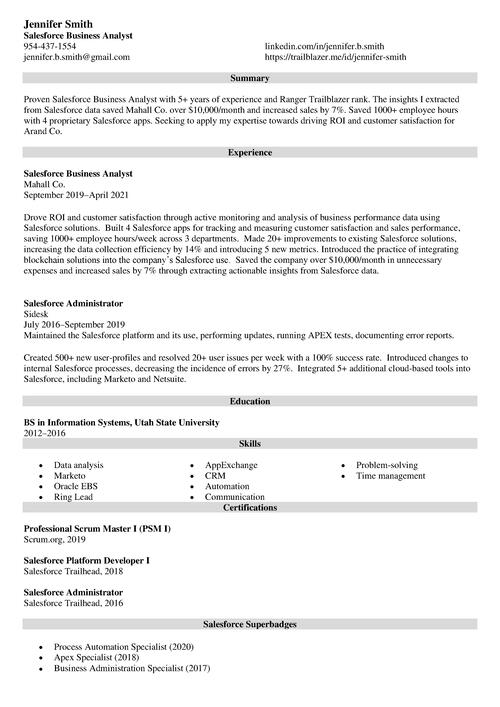 Salesforce business analyst resume example