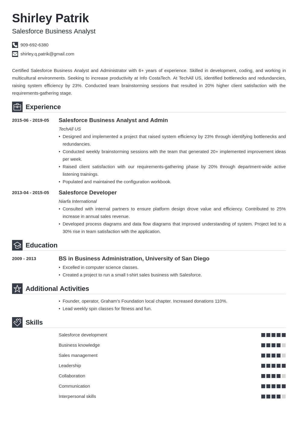 salesforce resume example template iconic
