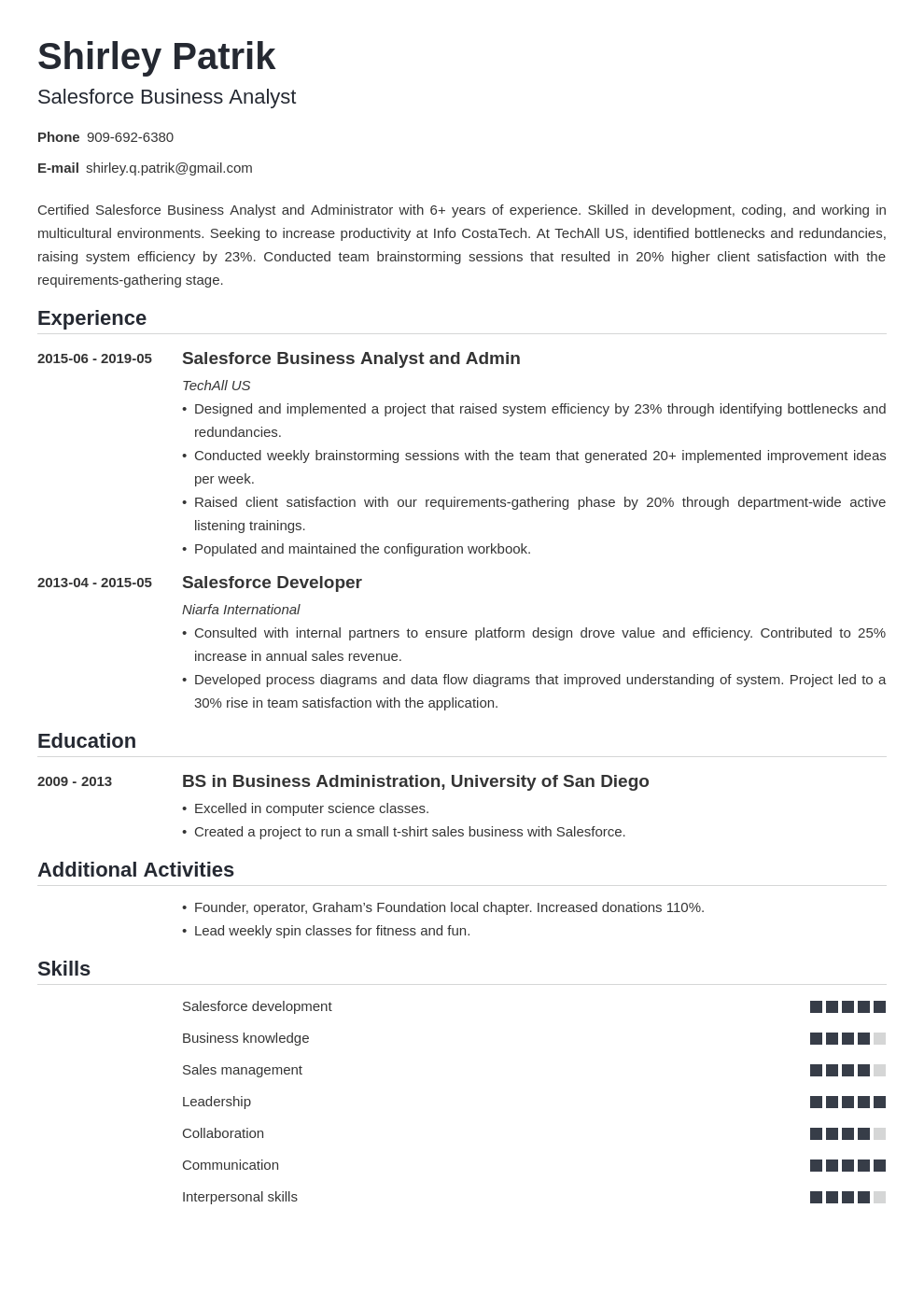 salesforce resume example template nanica