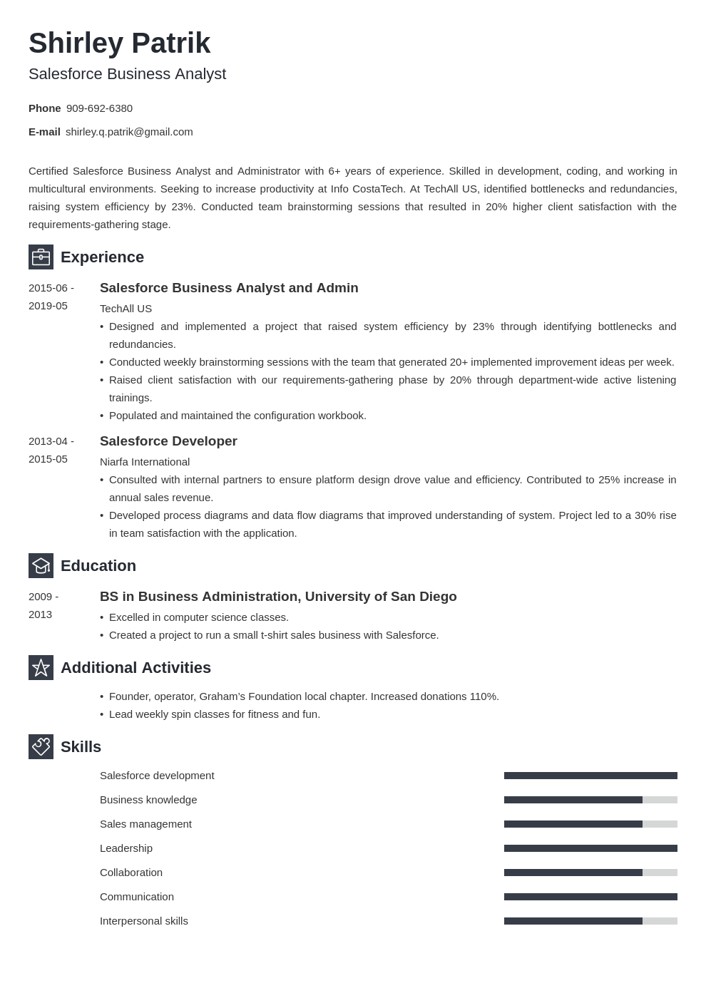 salesforce project manager resume