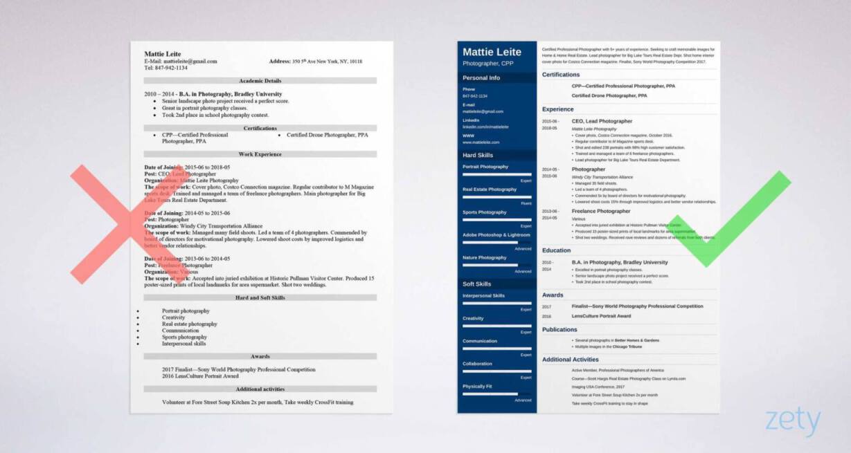 Photographer Resume Examples [Photography Skills Template]