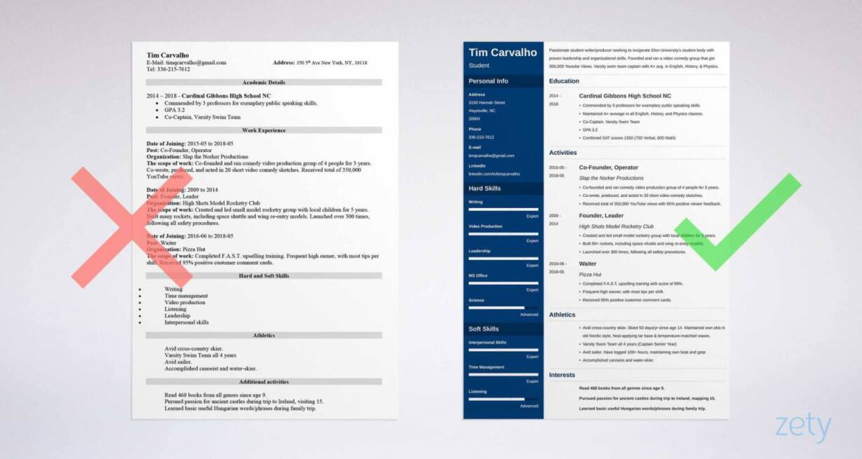 sample resume for college interviews