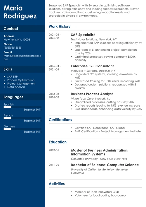 SAP resume example