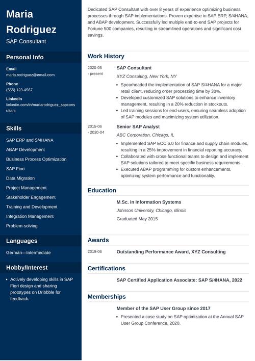 SAP resume example