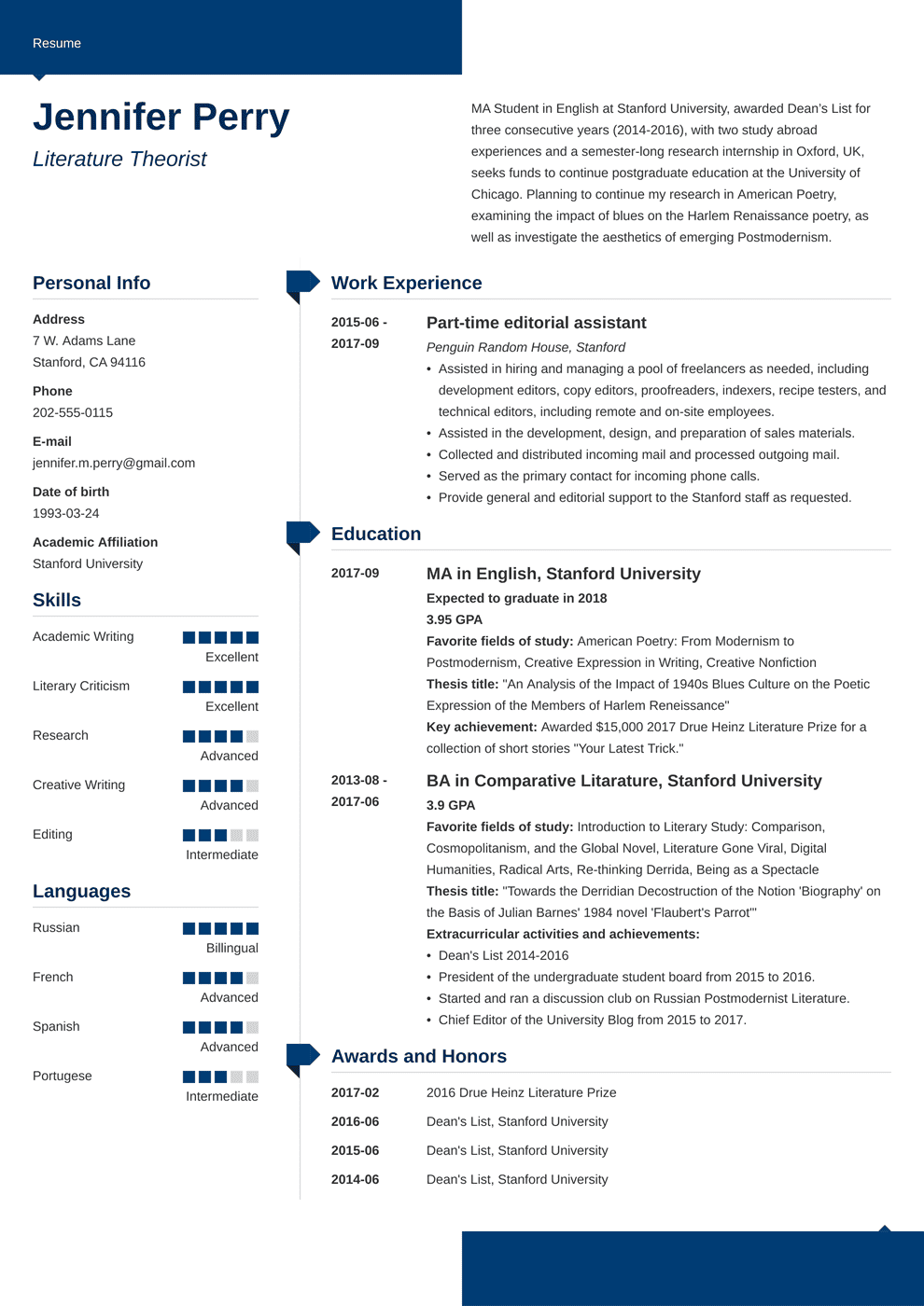 Resume For Scholarship Template