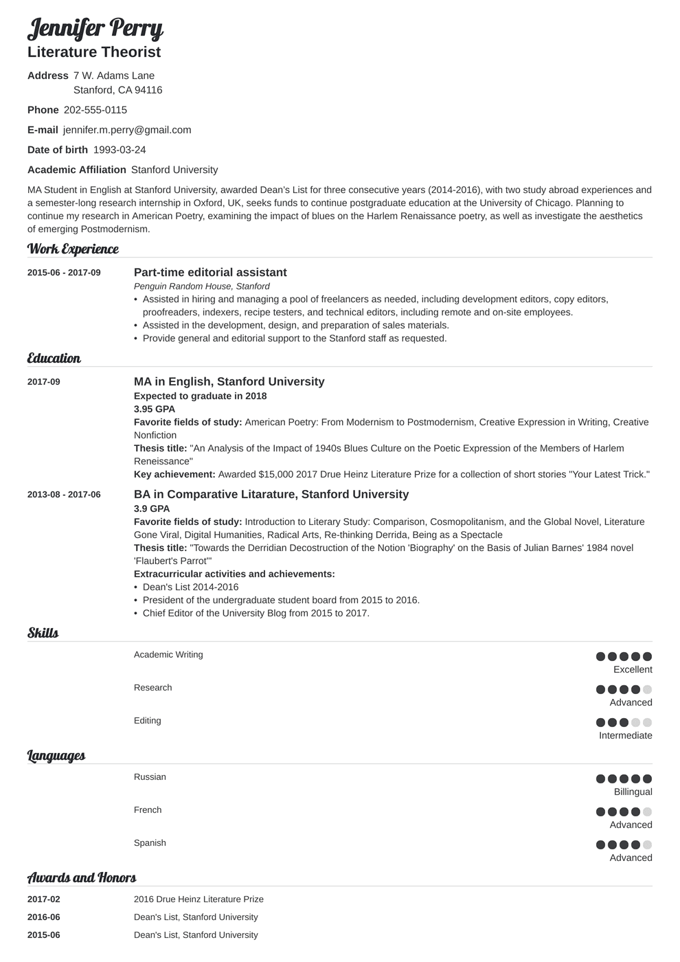 Scholarship Resume Template Complete Guide 20 Examples
