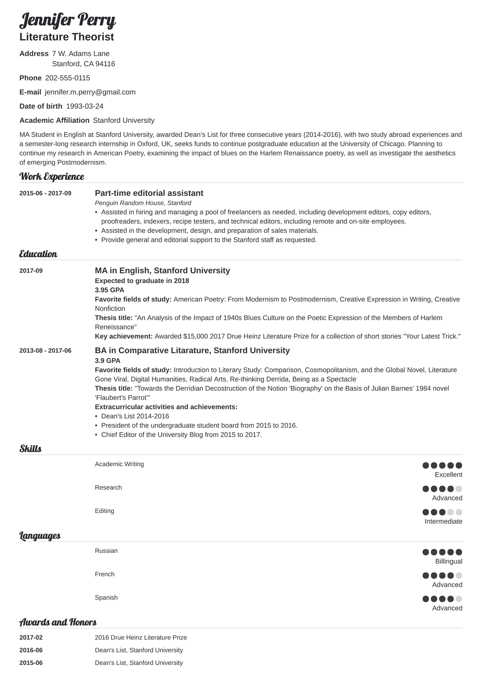 Scholarship Resume Examples +Template with Objective