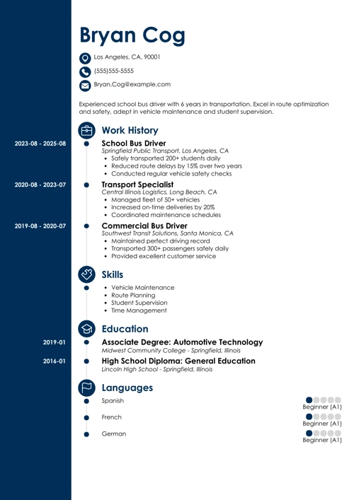 school bus driver resume example
