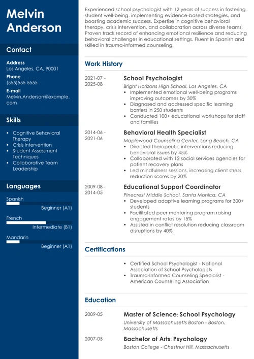 school psychologist resume example