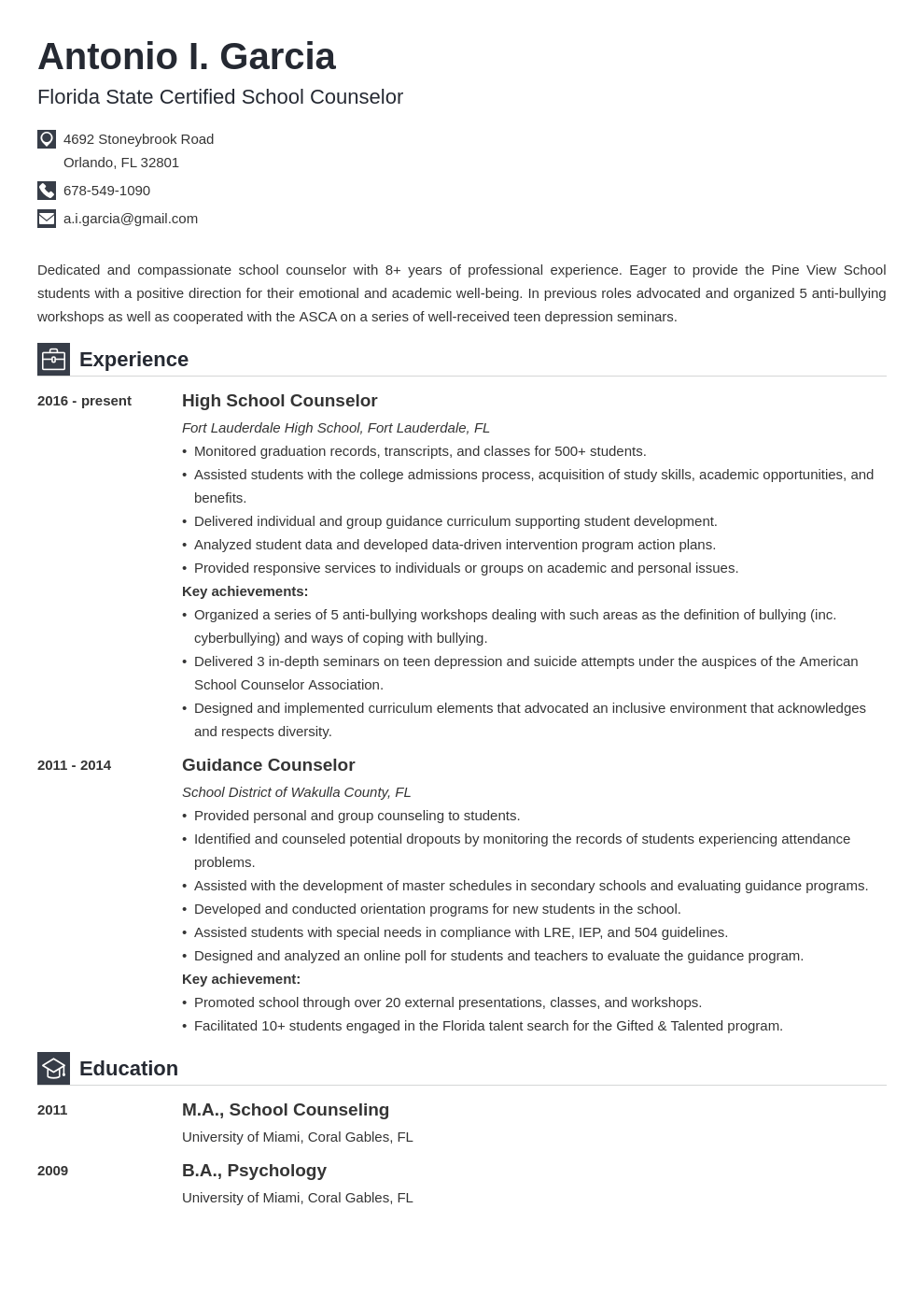 School Counselor Resume Sample, Job Description, Skills