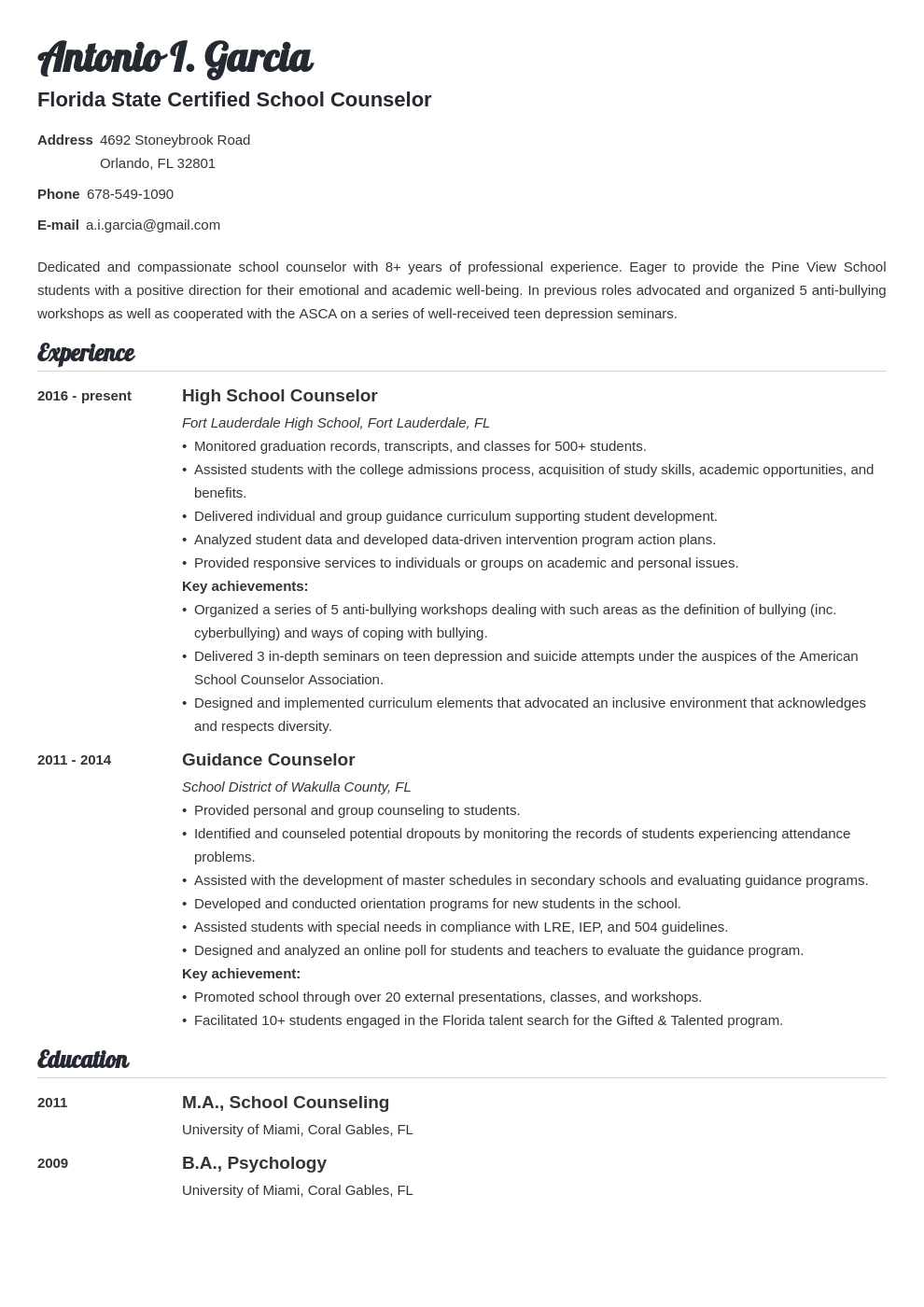 school counselor resume example template valera