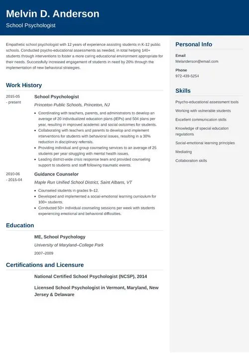 school psychologist resume example