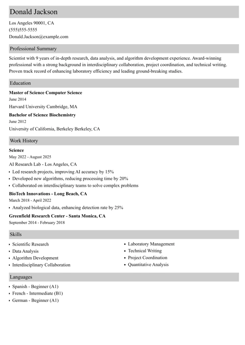 science resume example