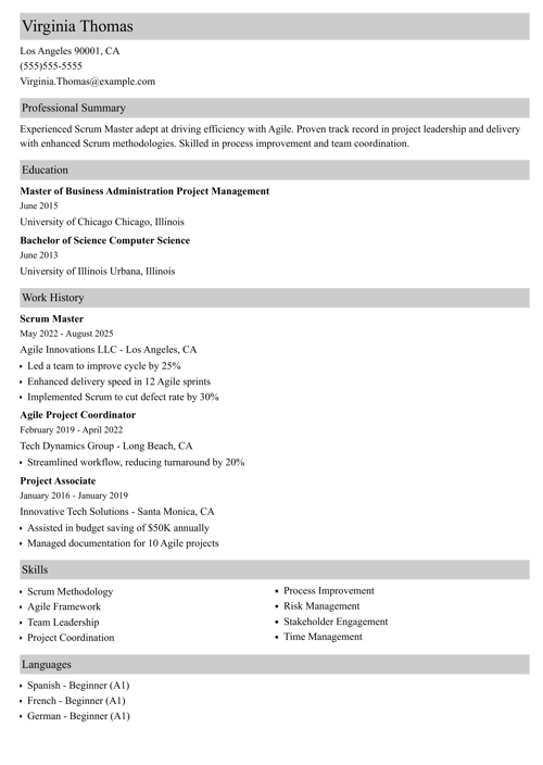 Scrum master resume example