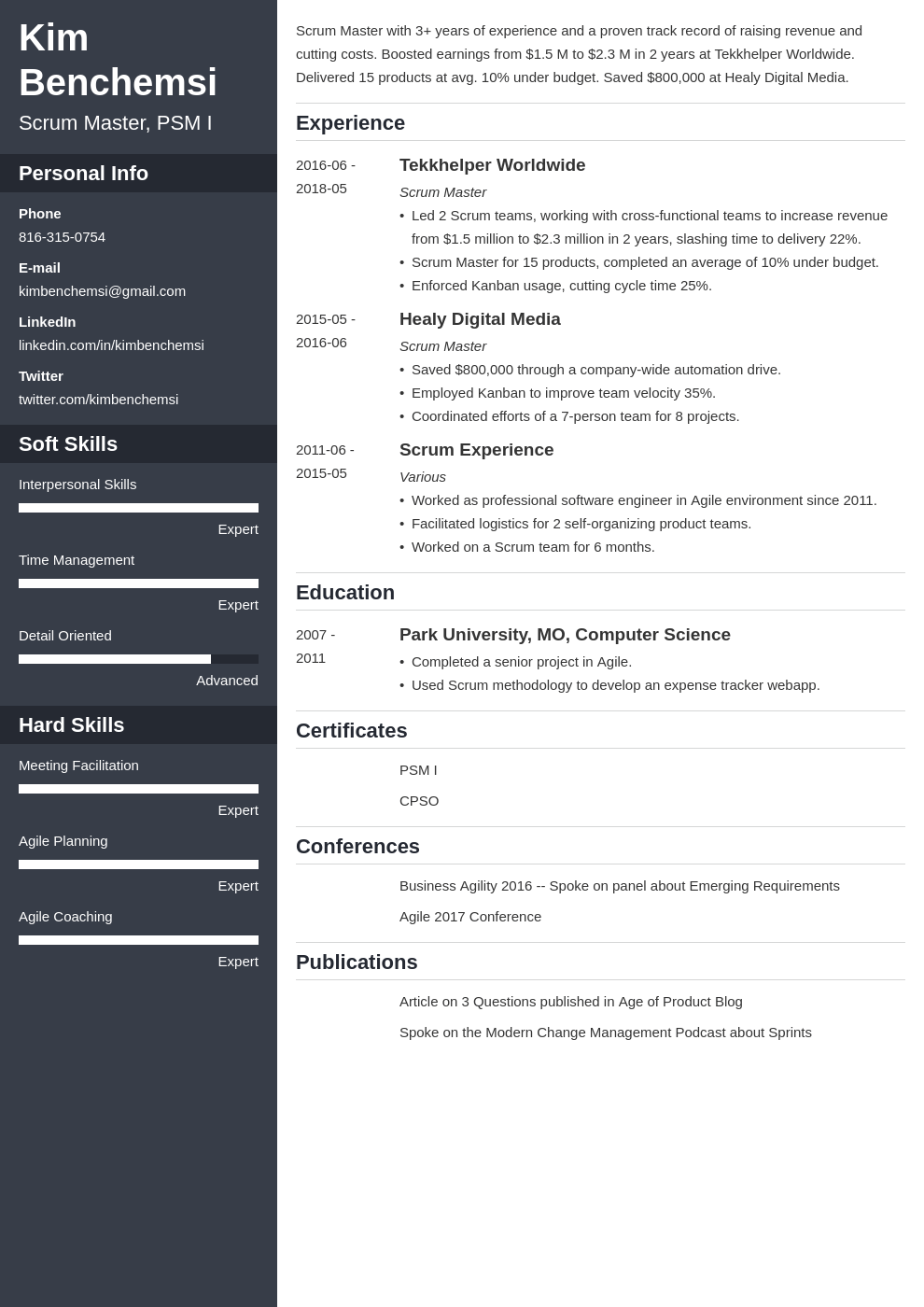 scrum master resume example template cascade