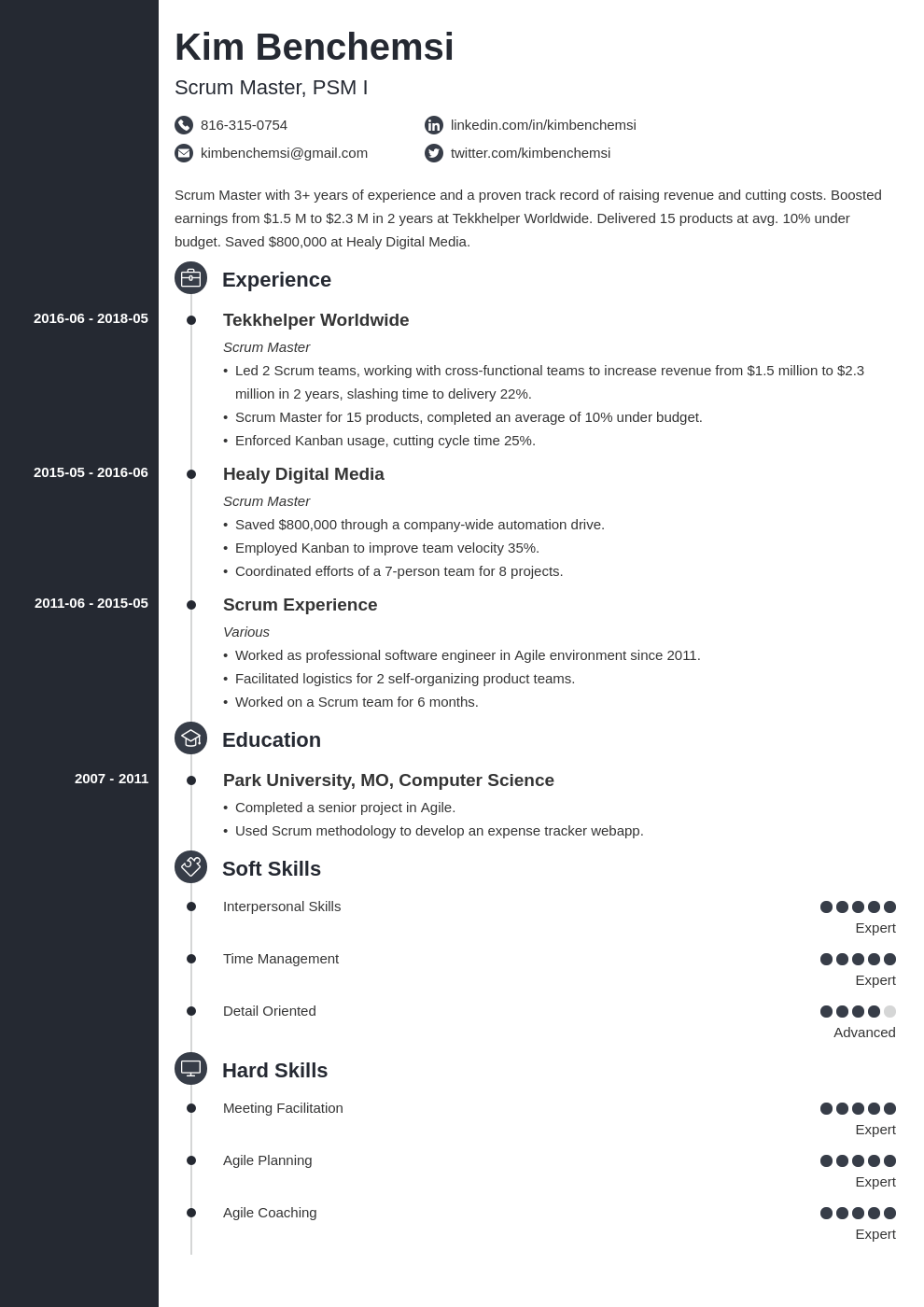 scrum master resume example template concept