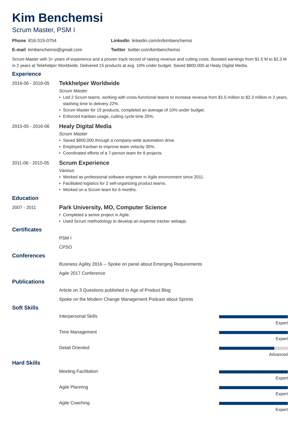 Scrum Master Resume Samples (Template & Guide)