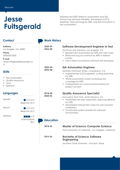 SDET resume example