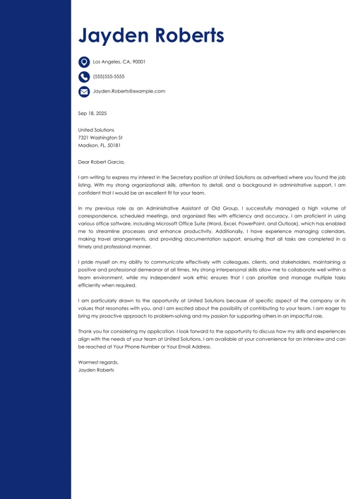 Secretary Cover Letter Sample & Writing Guide for 2025