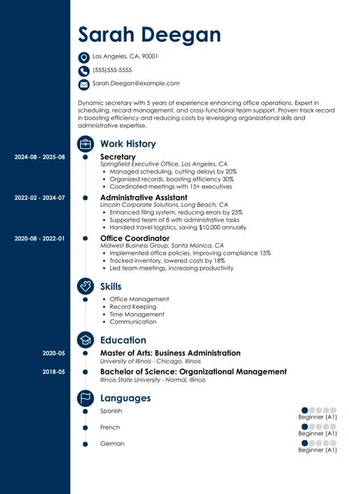 Secretary resume example