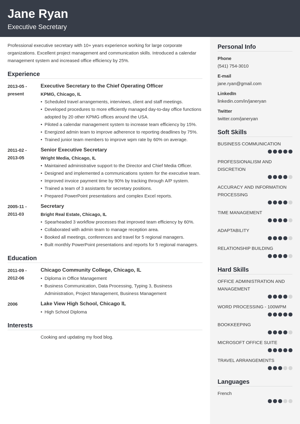 secretary resume example template cubic