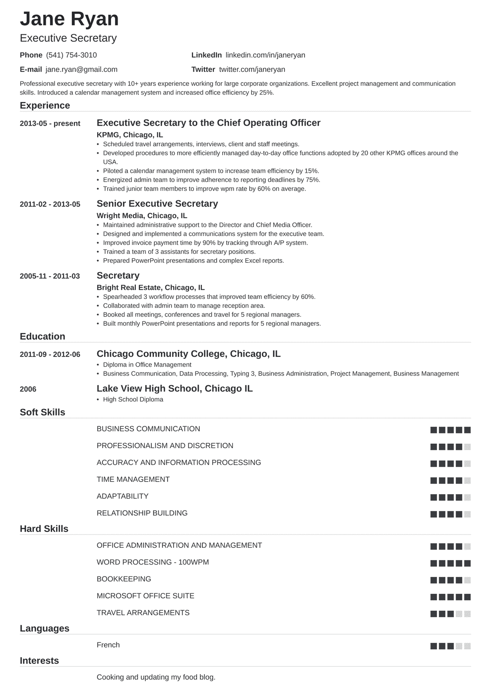 secretary skills for a resume