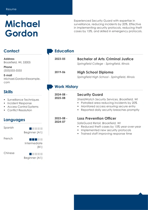 Security guard resume example