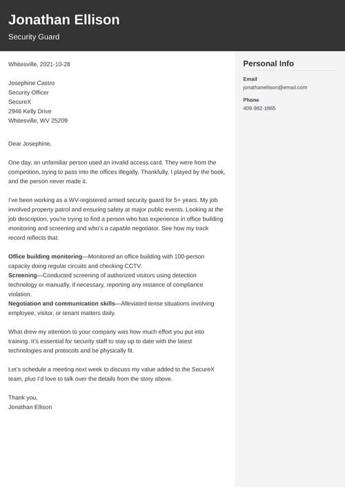Security Guard Cover Letter Sample Also For No Experience 