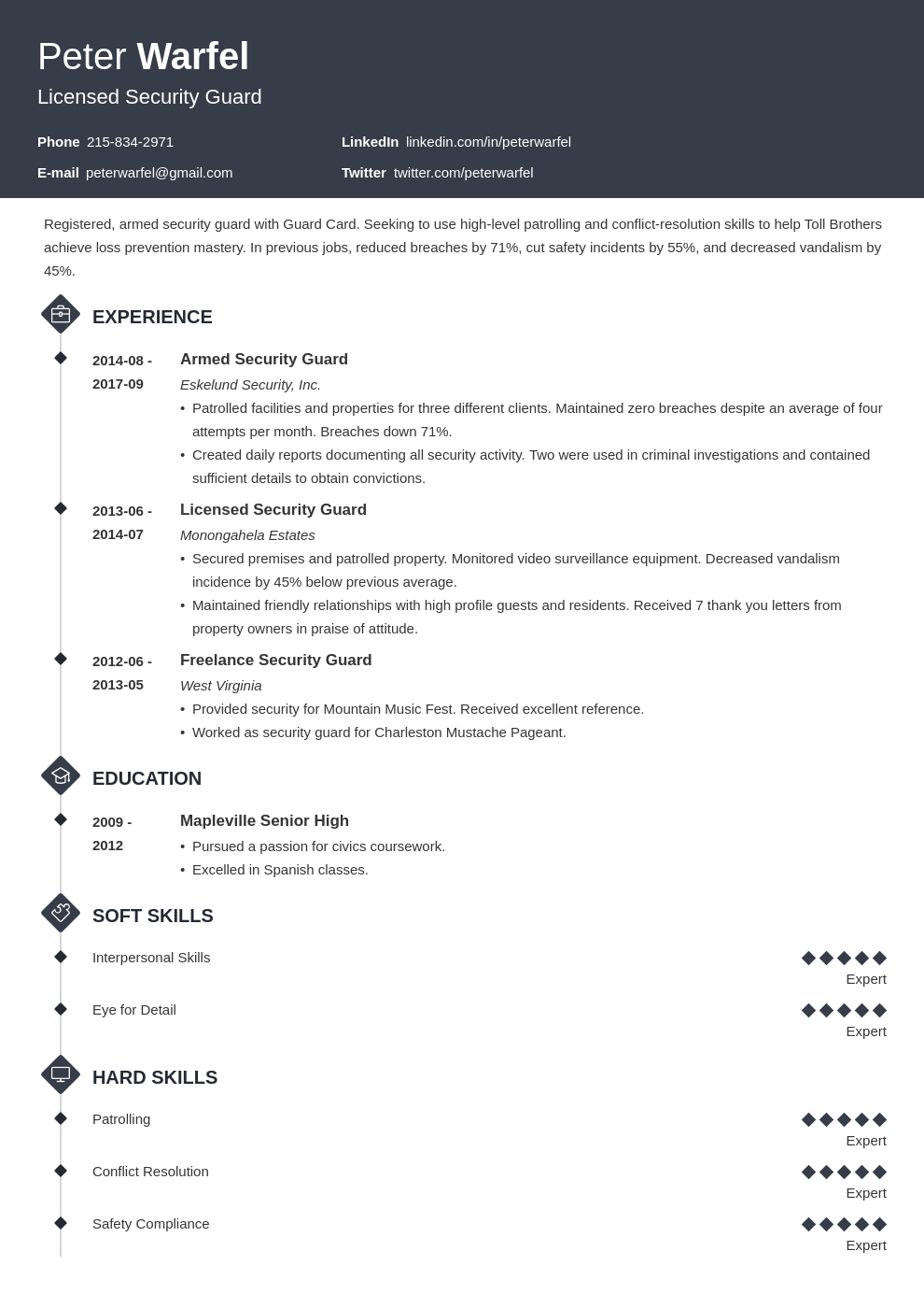 Security Guard Resume Sample Writing Tips Resume Genius 59 OFF