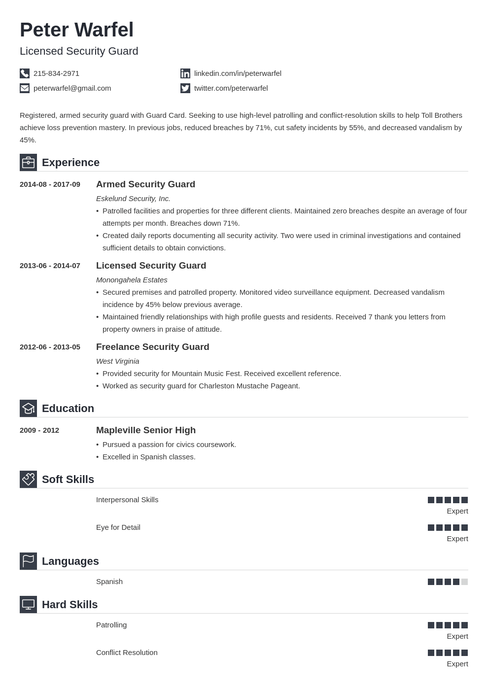 security guard resume example template iconic