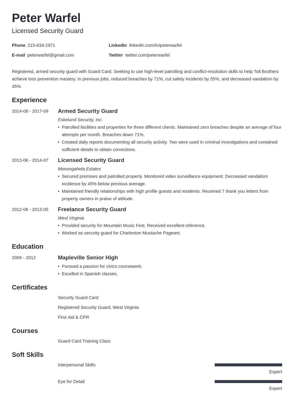 Security Guard Resume & Examples of Job Descriptions