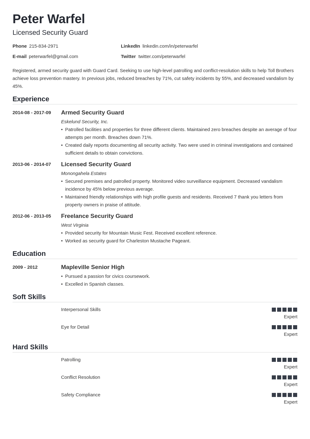 security guard resume example template nanica