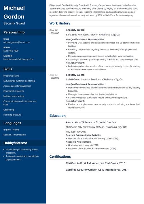 Security Guard Resume Example