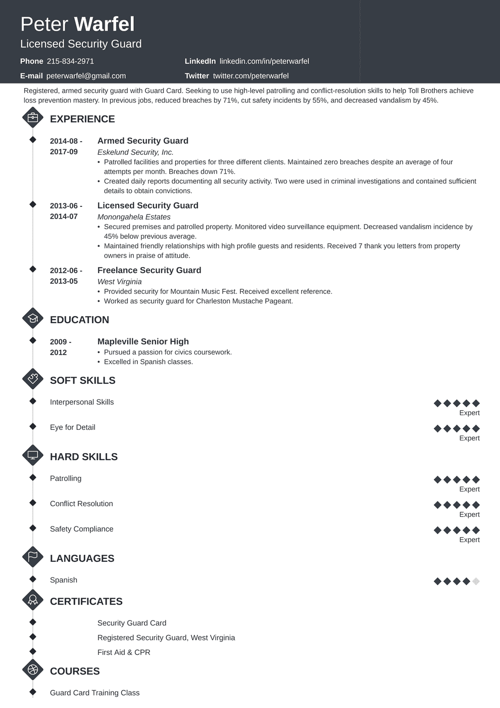 Resumes For Security Guards Resume Template