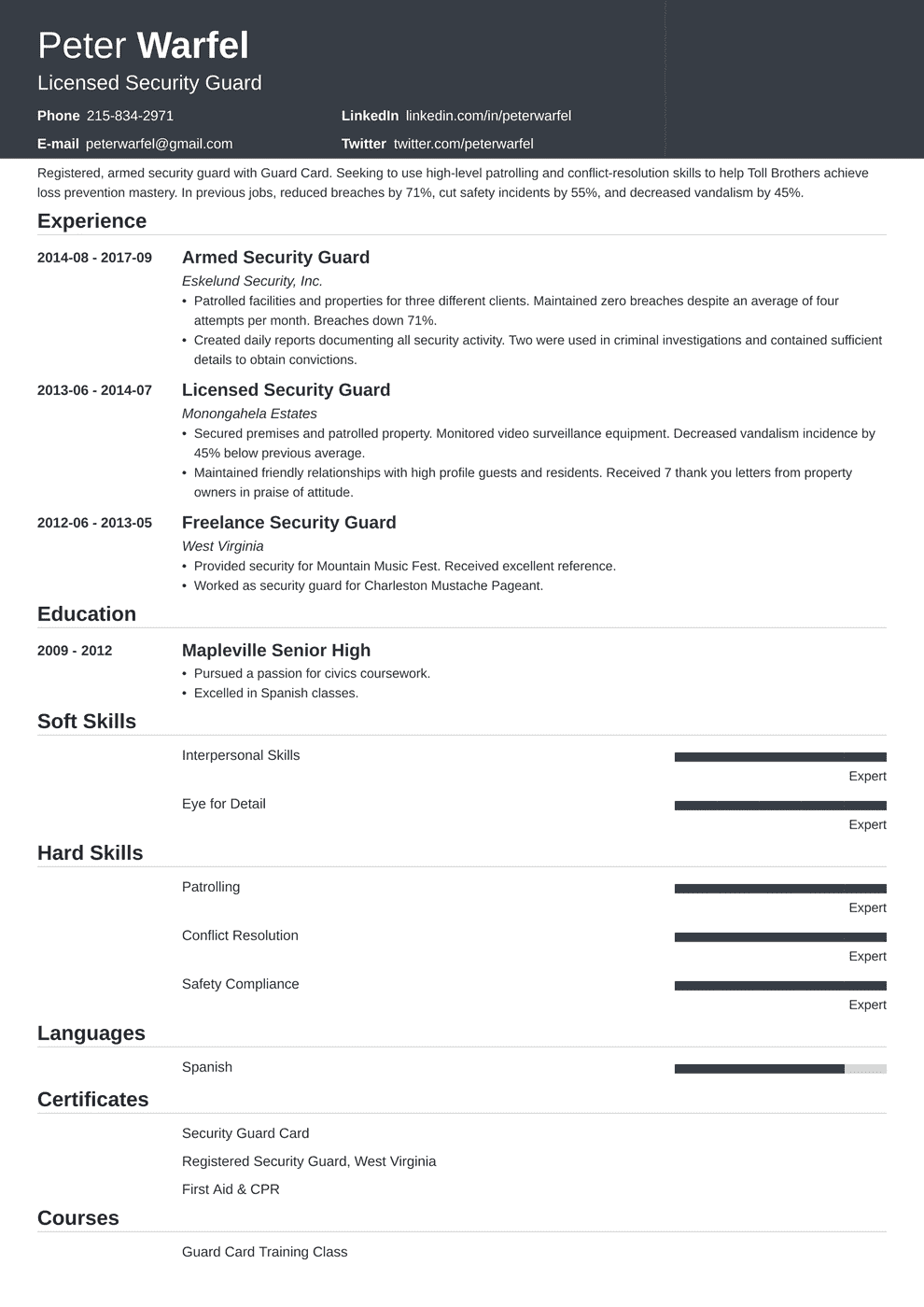 Security Guard Resume Examples Of Job Descriptions