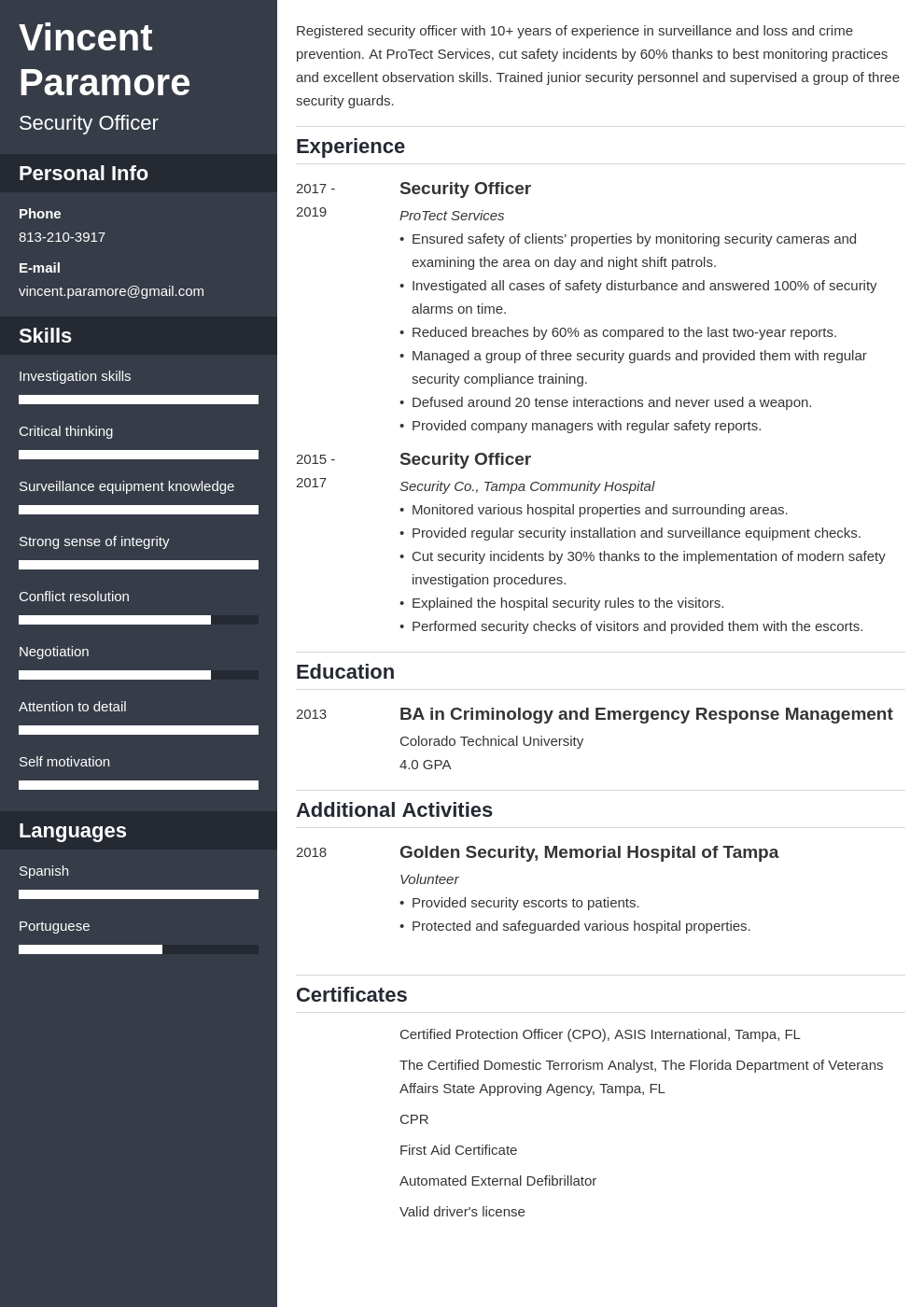 security officer resume example template cascade