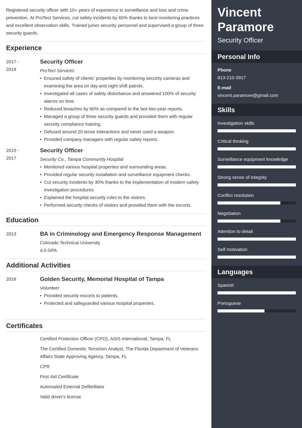 security officer resume example template enfold