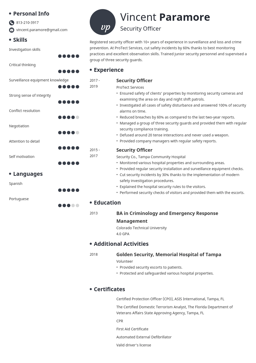 Security Officer Resume Sample & Guide (Any Experience)