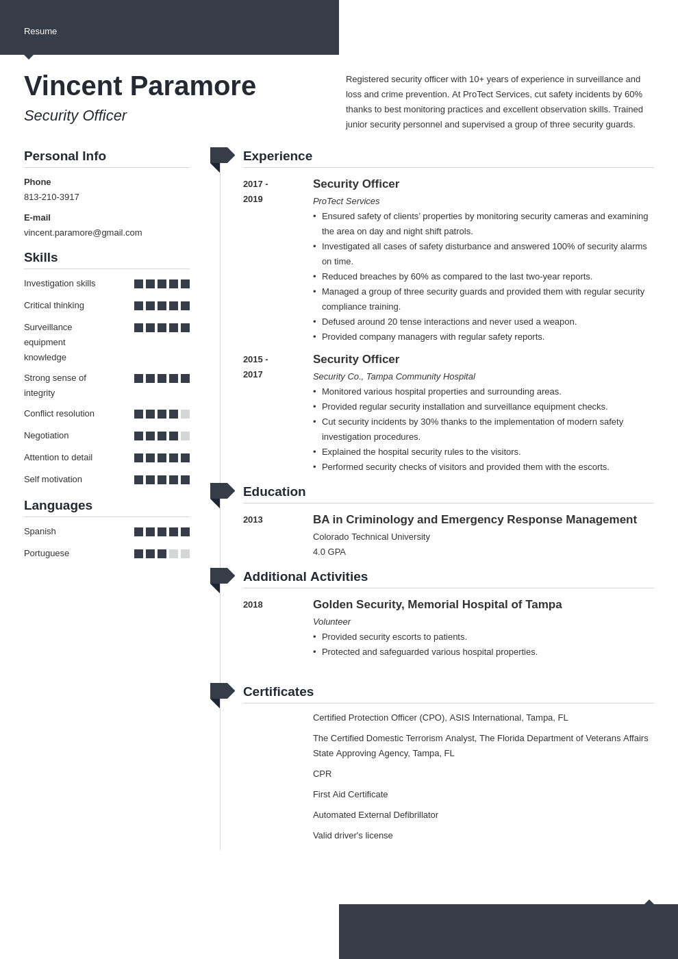 security officer resume example template modern