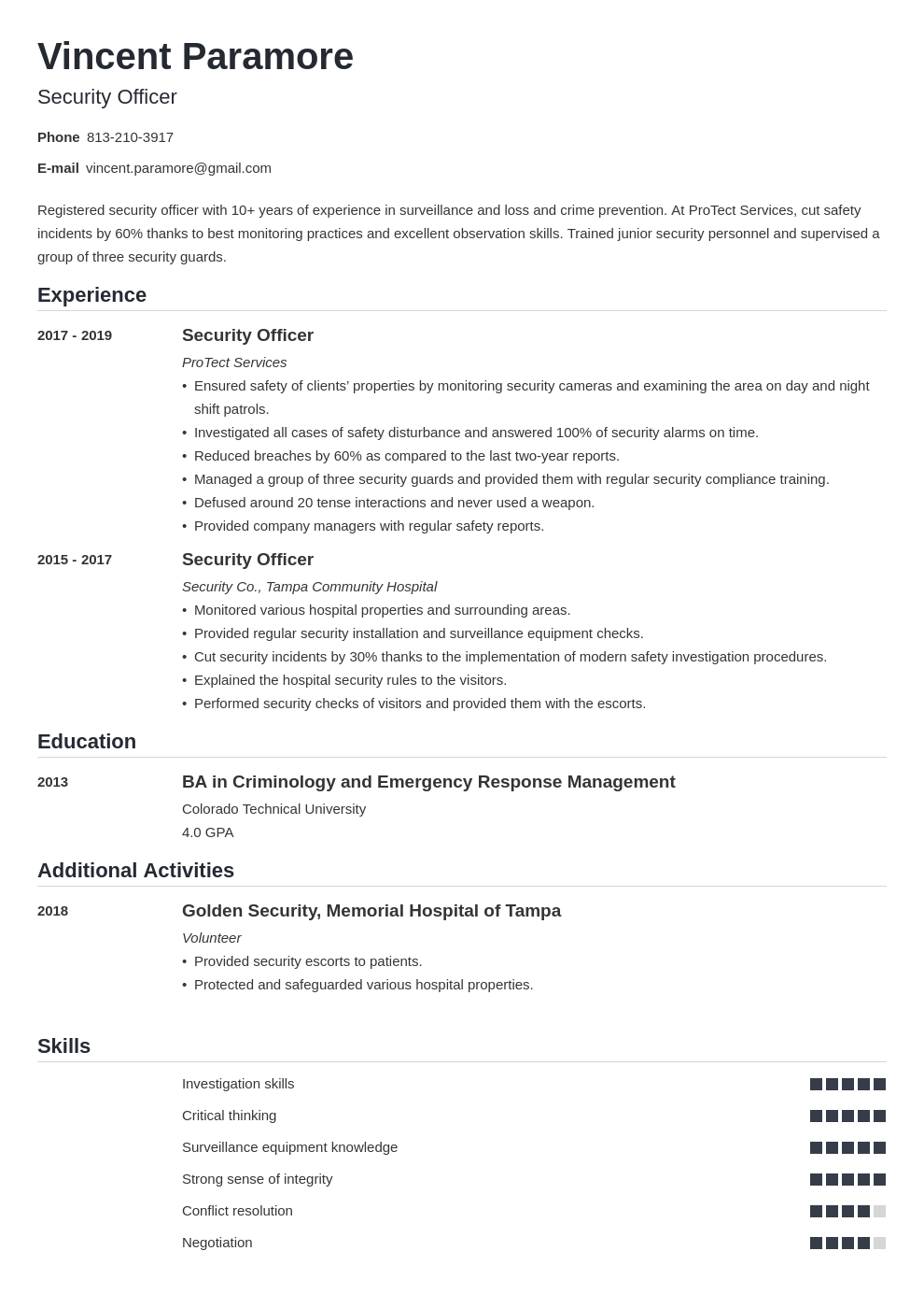 security officer resume example template nanica
