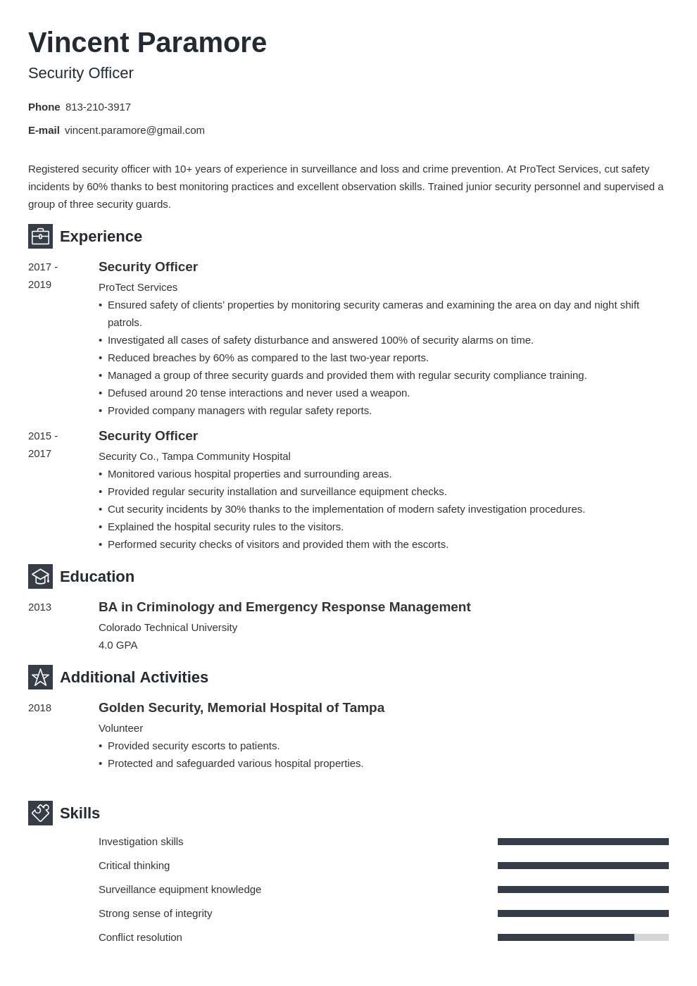 security officer resume example template newcast