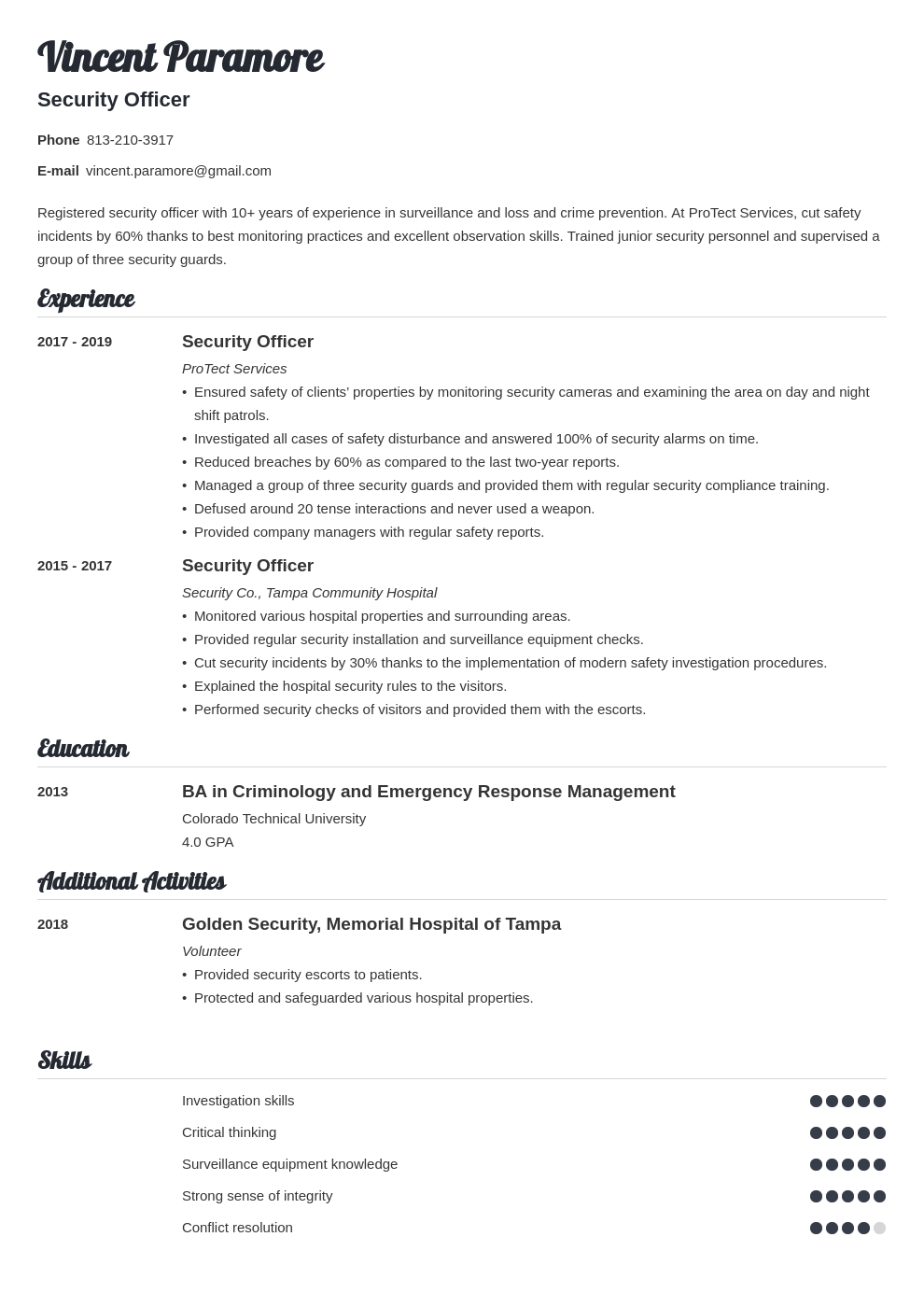 Security Officer Resume Sample & Guide (Any Experience)