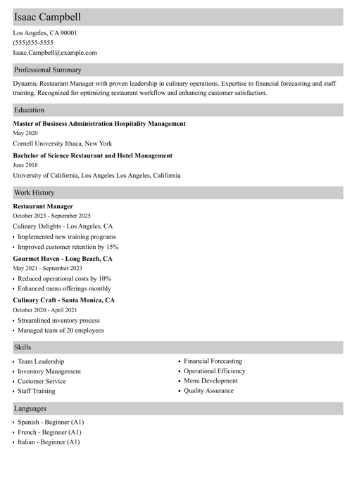 sample resume example